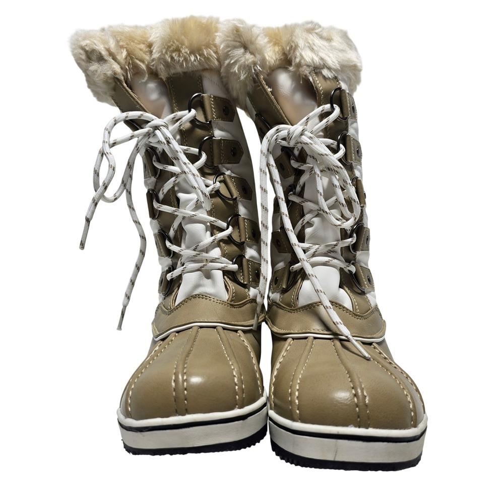 Dream Pairs River_1 Womens Snow Boots Khaki White 3M Thinsulate Faux Fur Size 10